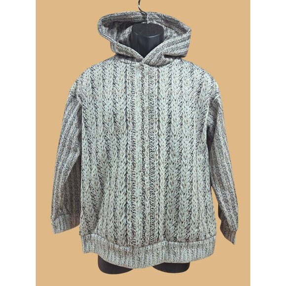 Tops - Hooded Cable Knit Print Slim Fit Hoodie Large